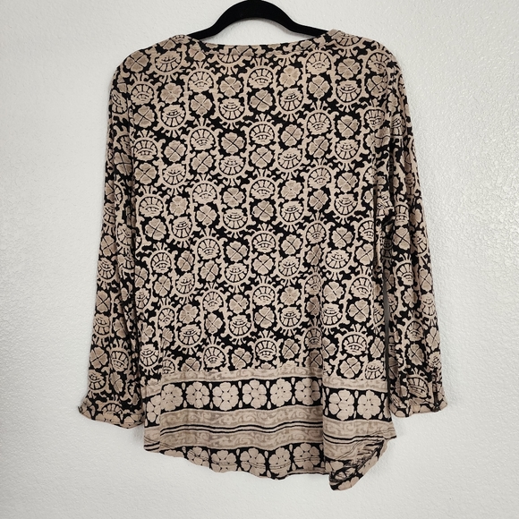 C Lucky brand beige&black boho style top sz L - Picture 2 of 9